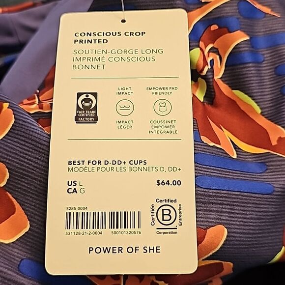 Athleta Concious Crop Printed Top, Size Large D-DD, Multi Tropical Colo… - Picture 4 of 6